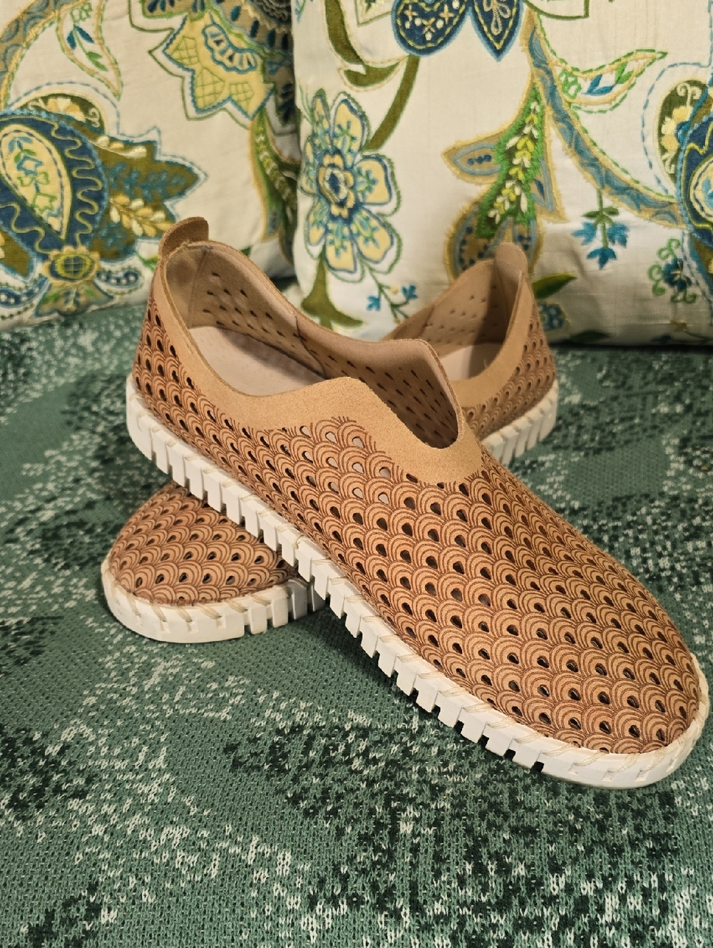 Tommy Bahama Tan Slip-On Perforated Flats
